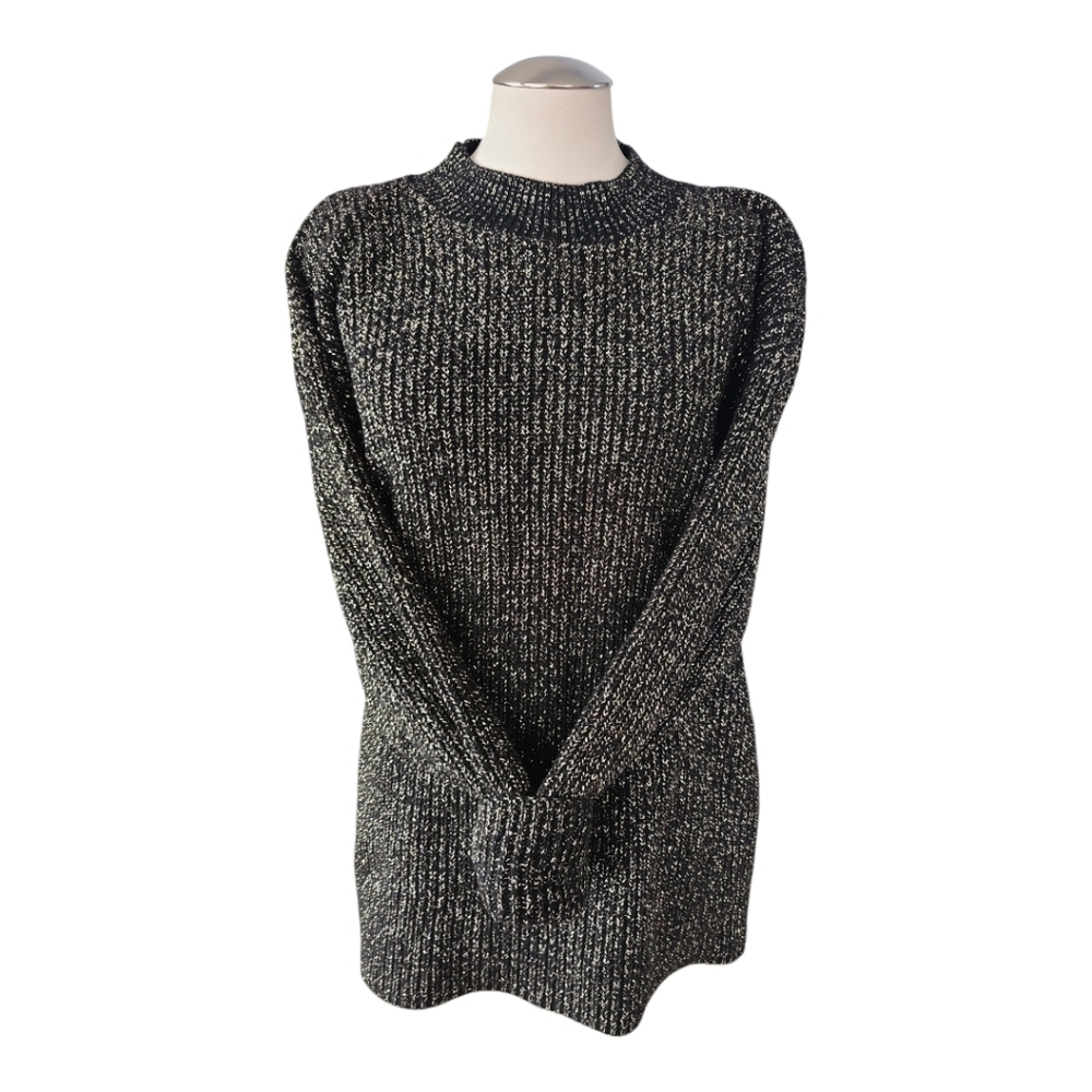Vintage Carriage Court Metallic Knit Sweater Tunic Black Gold Made in USA